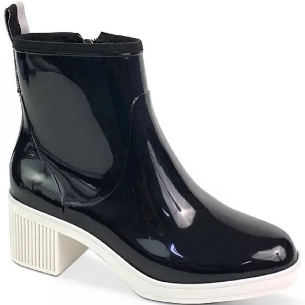 Kate Spade Black Glossy Ankle Boots with White Sole